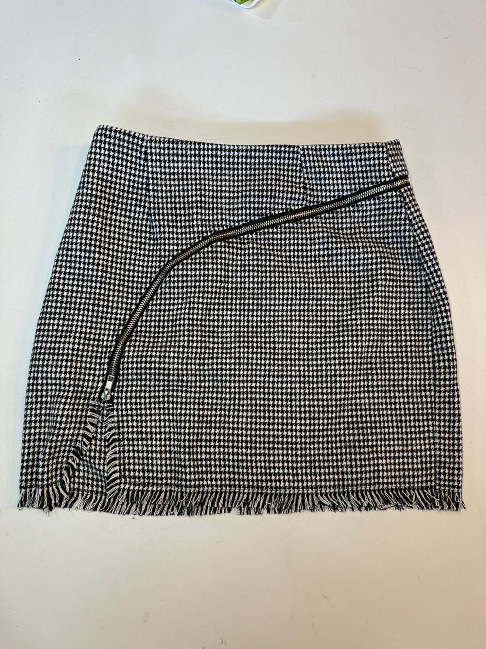 Houndstooth Mini Skirt with Asymmetric Zipper
